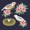 Zebra finches birds and flowers set