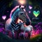 Zebra Foal hugging heart Zebra mother with her baby in the night forest. Vector illustration. Generative AI animal ai