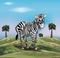 Zebra on grassland in Africa Cute Childish Illustration Wallpaper banner poster cartoon watercolor
