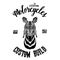 Zebra Horse Biker, motorcycle animal. Hand drawn image for tattoo, emblem, badge, logo, patch, t-shirt