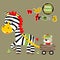 Zebra and little bear on cart, vector cartoon illustration