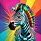 Zebra psychedelic color pop art vibrant explosion sun ray