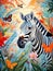 zebra\\\'s head adorned with colorful and vibrant flower patterns, fusing the allure of wildlife and nature.