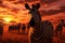 Zebra in the savannah at sunset. 3D illustration, Herd of zebras in the savannah at sunset, AI Generated