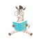 Zebra Smiling Bookworm Zoo Character Wearing Glasses And Reading A Book Cartoon Illustration Part Of Animals In Library
