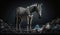 A zebra stands near a pile of plastic waste,Concept of saving the world. Generative AI