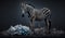 A zebra stands near a pile of plastic waste,Concept of saving the world. Generative AI