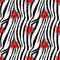 Zebra Stripes with red rose Flowers Seamless Pattern. Zebra print, animal skin, tiger stripes, abstract pattern, line background,