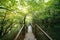 Zeda-gordi, Georgia. Man Walking On Narrow Suspension Bridge