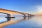 The Zeeland Bridge in Zeeland, The Netherlands at sunrise