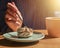 Zefir dessert served on saucer on table and tea cup closeup