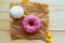 Zefir and donut on crumpled paper