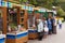 ZELENOGRADSK, KALININGRAD REGION, RUSSIA - SEPTEMBER 08, 2018: Wooden stores with street souvenirs.