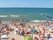 ZELENOGRADSK, RUSSIA. City beach on the Baltic Sea. Russian text - Place for bathing