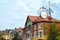 ZELENOGRADSK, RUSSIA. Decorative street hours against the background of the building of the German construction