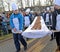 ZELENOGRADSK, RUSSIA. Male bakers bear sweet pie 18 meters long. Festival of Krantsevsky pie