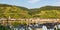 Zell an der Mosel town at Moselle river with vineyards wine panorama in Germany