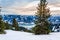 Zell am See at Zeller lake in winter. View from the Mountain Schmittenhohe, snowy slope of ski resort in the Alps