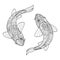 Zen art stylized fish couple in vector. Two koi carps.