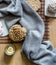 Zen bath with candle, fresh towel and natural sponge