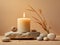 Zen in a Candle: Discover Tranquility with Stones on Beige Background