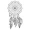 Zen dreamcatcher coloring page  intertwined threads on frame  light feathers with meditative patterns