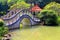 Zen garden with arch shape bridge