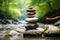 Zen garden with balanced stones, creating a serene and peaceful atmosphere for meditation