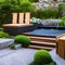 Zen Garden Patio: A tranquil outdoor patio with a Zen garden, a cascading water feature, and cozy seating, providing a peaceful