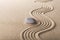Zen garden with raked sand and a smooth stone