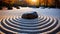 Zen Garden at Sunrise with Raked Sand and Stone
