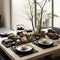 Zen-inspired dining setup in a serene minimalist setting