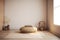 Zen-inspired meditation corner with an empty wall and a floor cushion for seating. Generative AI