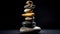 Zen-Inspired Tower of Polished Rocks Gleaming in Black and Gold Against a Stark Backdrop. Generative Ai.