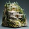 Zen-like Tranquility: 3d Paper Craft House In The Mountains