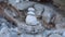 Zen meditation background - balanced stones stack cairn close up on sea beach.