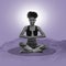 Zen, meditation and black woman on poster, mountain on purple background and lotus pose in balance. Art, yoga