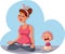 Zen Mom Relaxing in Yoga Pose and Baby Crying