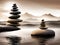 Zen stone in balance in peaceful landscape - AI generated