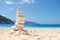Zen stone balancing on a beach in Greece