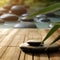 Zen Stone on Wooden Terrace: Serene Retreat. Generative AI