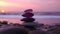 zen stones on the beach at sunset, meditation, spa, background