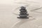 Zen stones piled on raked sand with copy space for your text