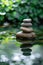 Zen stones stacked by a tranquil pond