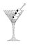 zenart style martini glass with olive on a skewer, doodle, zentangle, wall art, for print