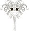 Zentangl ostrich head, thin black line on white