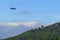 Zeppelin, airship flies over old Hohenbaden Castle in Baden-Baden