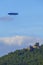 Zeppelin, airship flies over old Hohenbaden Castle in Baden-Baden