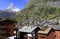 Zermatt famous ski and hiking resort with chalets and Matterhorn on the background