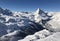 Zermatt Matterhorn and glacier monte rosa sunset view mountain winter snow landscape Swiss Alps clouds panorama